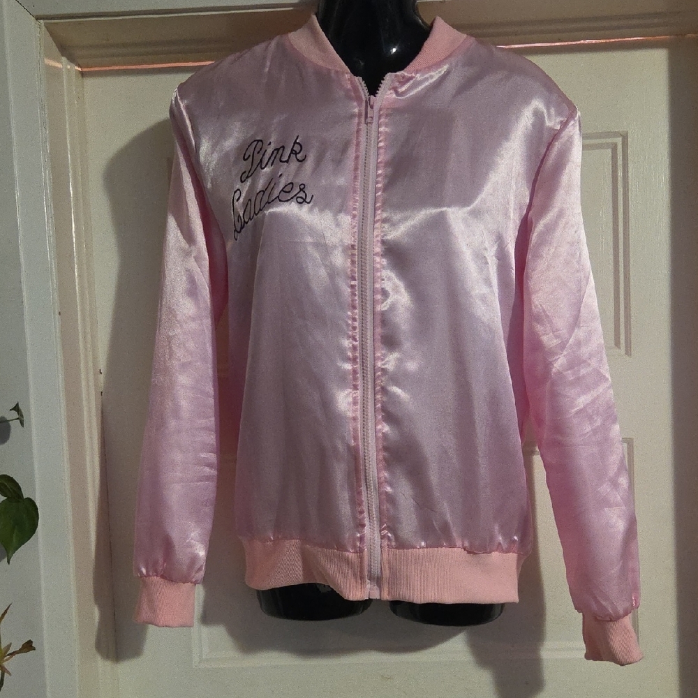 Pink Ladies Satin Bomber Jacket - Pink